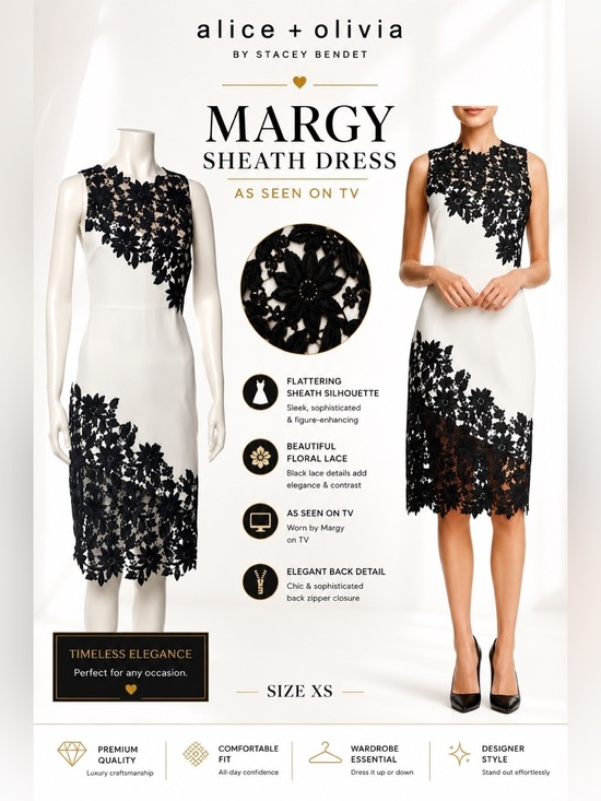 Alice + Olivia Dresses & Skirts - Alice + Olivia Margy Sheath Dress XS White Black Floral Lace As Seen On TV
